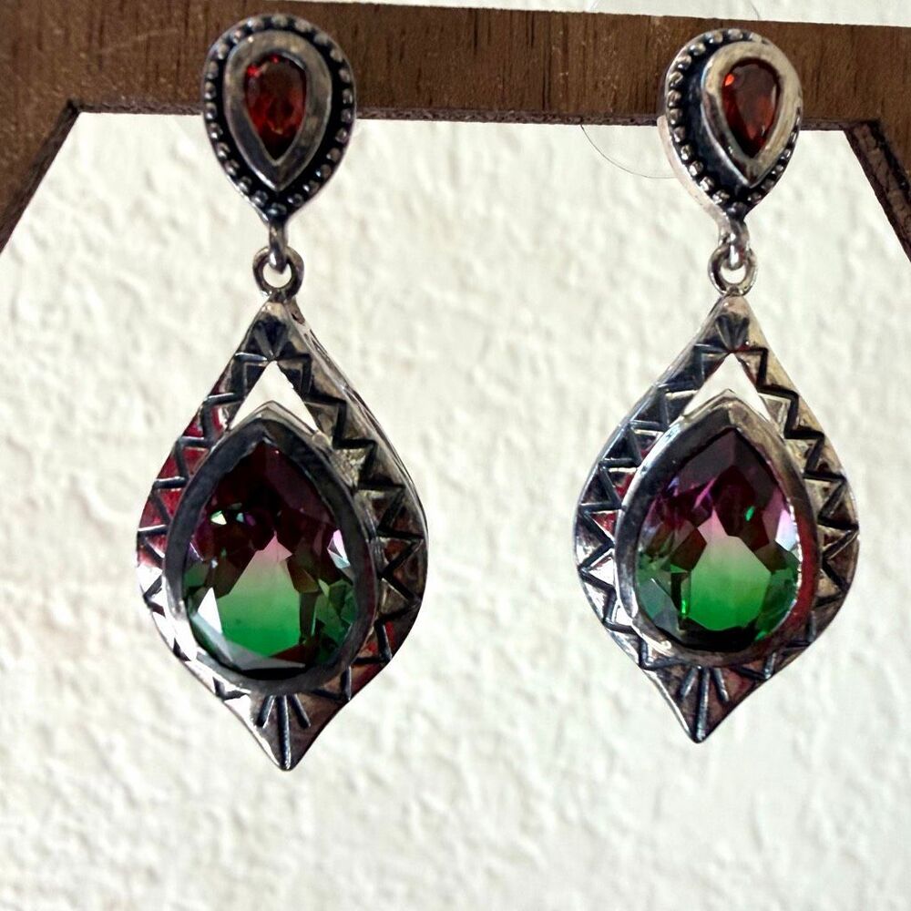 D’Joy 925 Sterling Silver Watermelon Mystic Quartz Statement Earrings